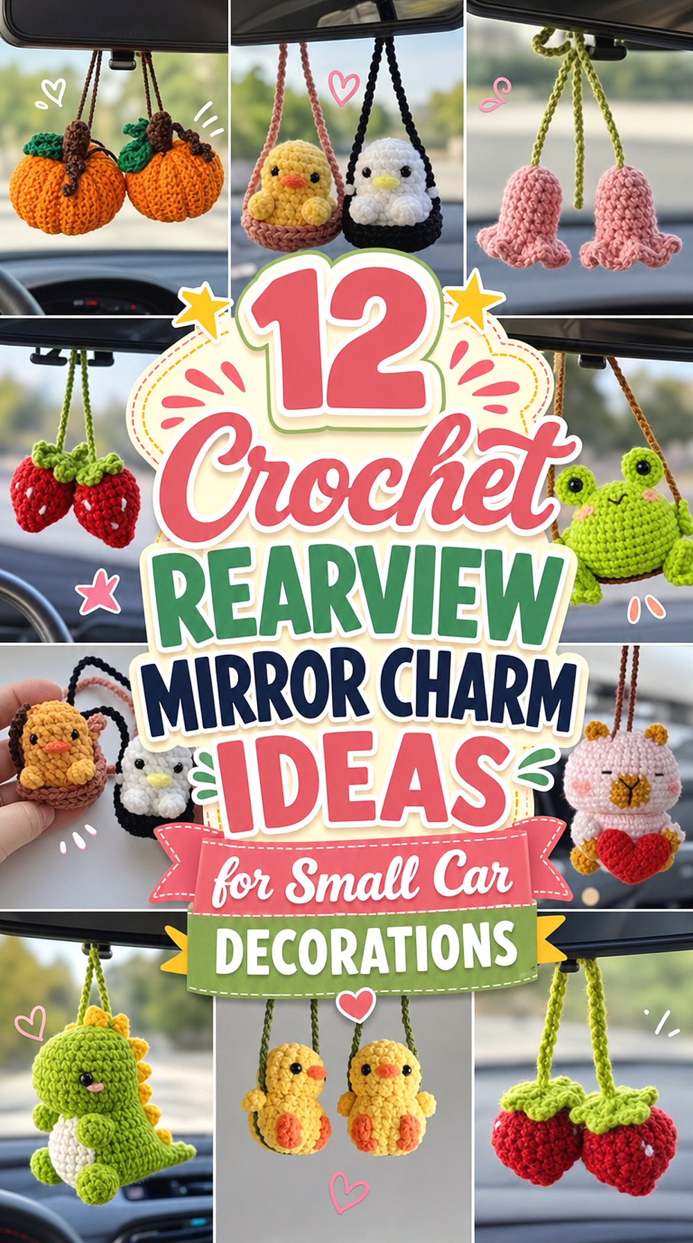 Crochet Rearview Mirror Charm Ideas for Small Car Decorations