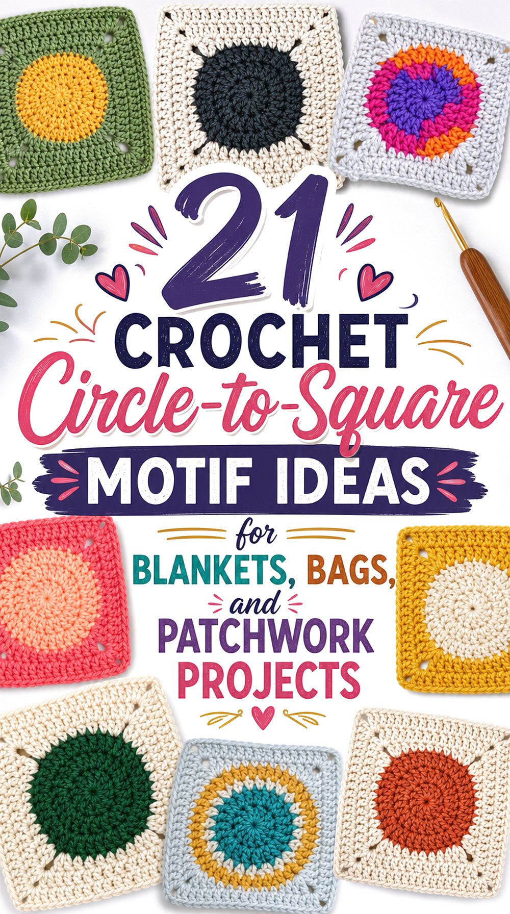 Crochet Circle to Square Motif Ideas for Blankets Bags and Patchwork Projects