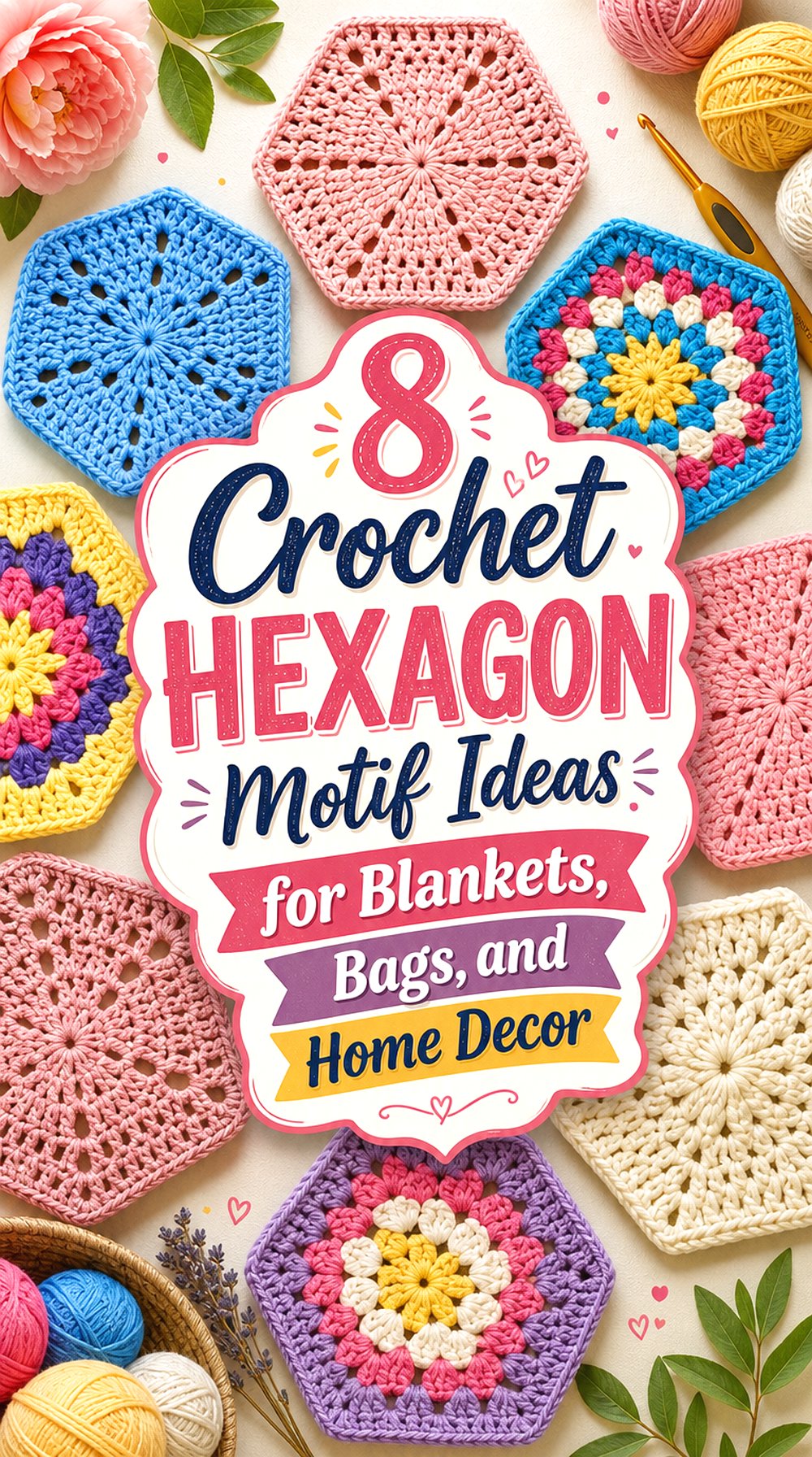 Crochet Hexagon Motif Ideas for Blankets Bags and Home Decor