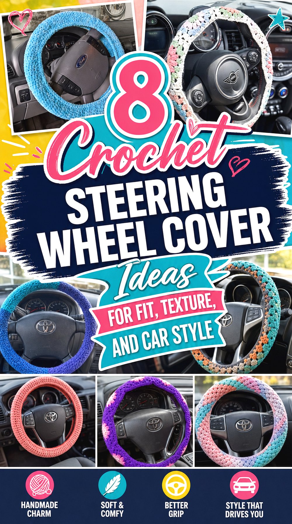 Crochet Steering Wheel Cover Ideas for Fit Texture and Car Style