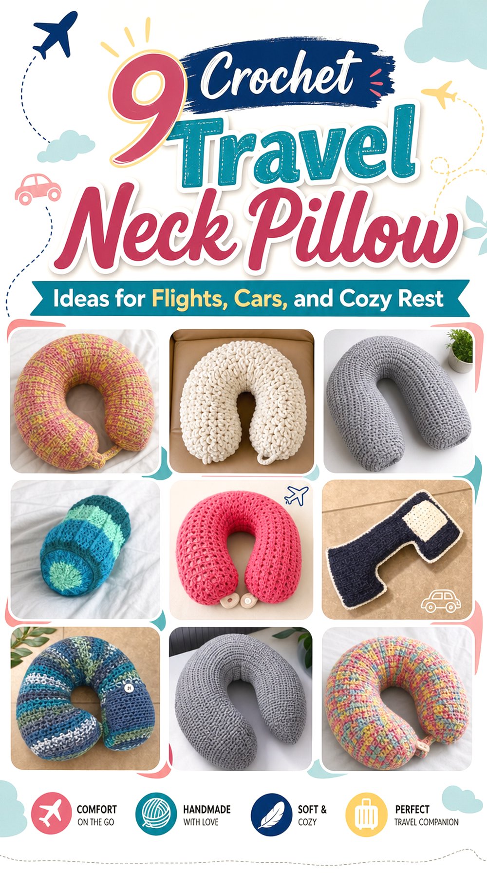 Crochet Travel Neck Pillow Ideas for Flights Cars and Cozy Rest