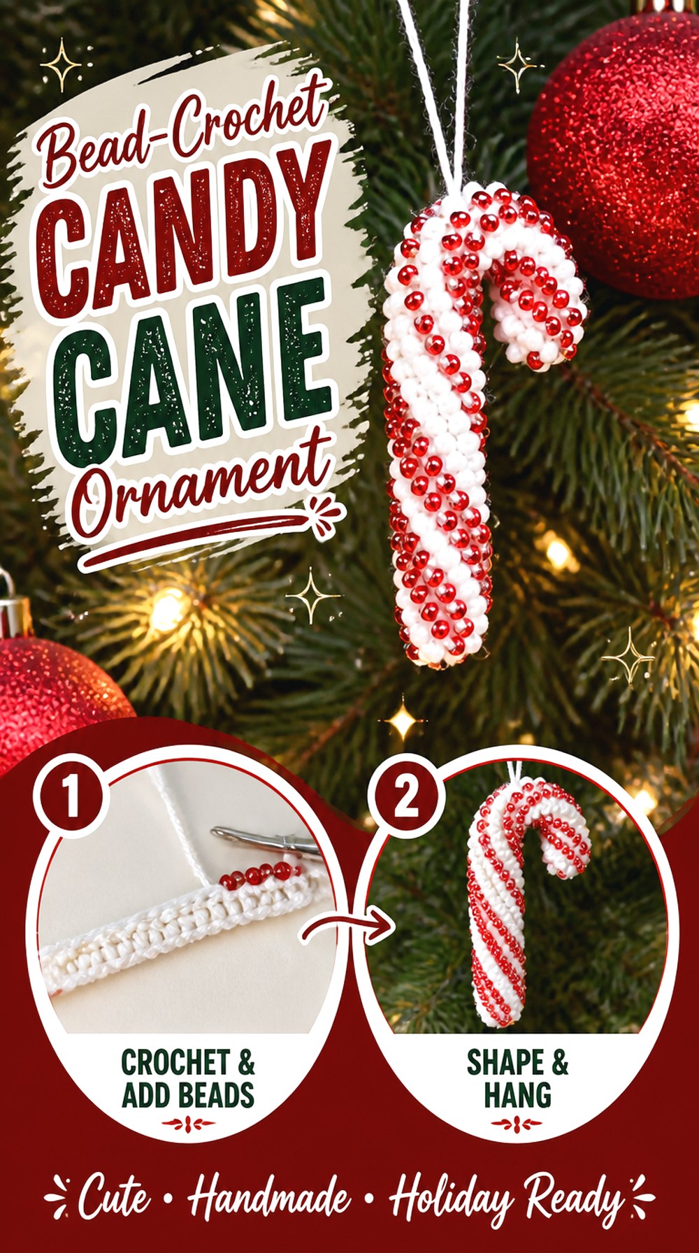 Bead Crochet Candy Cane Ornament