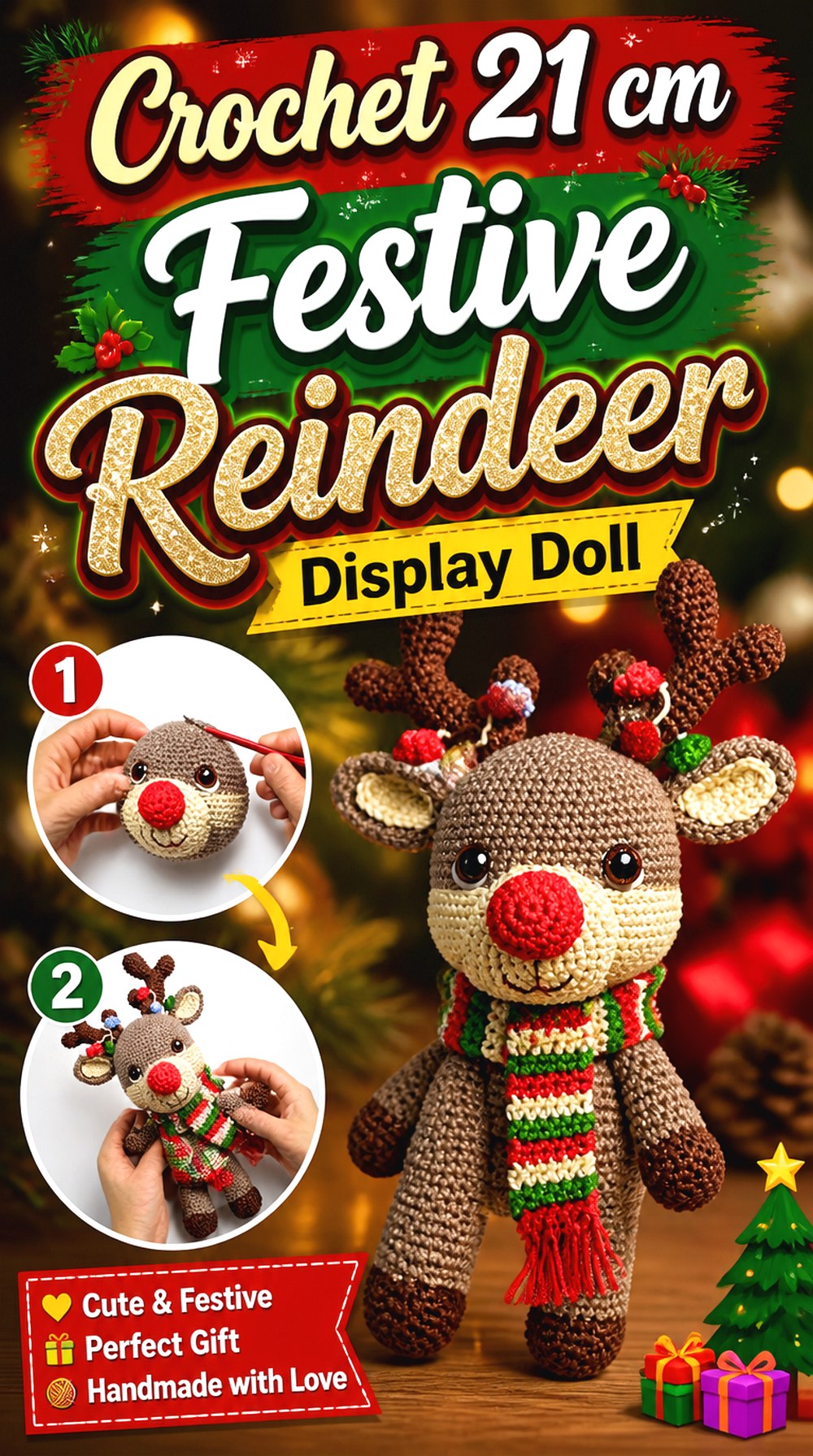 Crochet cm Festive Reindeer Display Doll