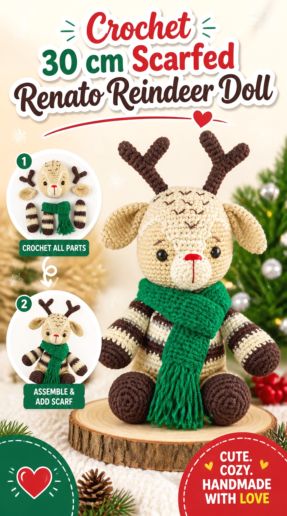Crochet cm Scarfed Renato Reindeer Doll