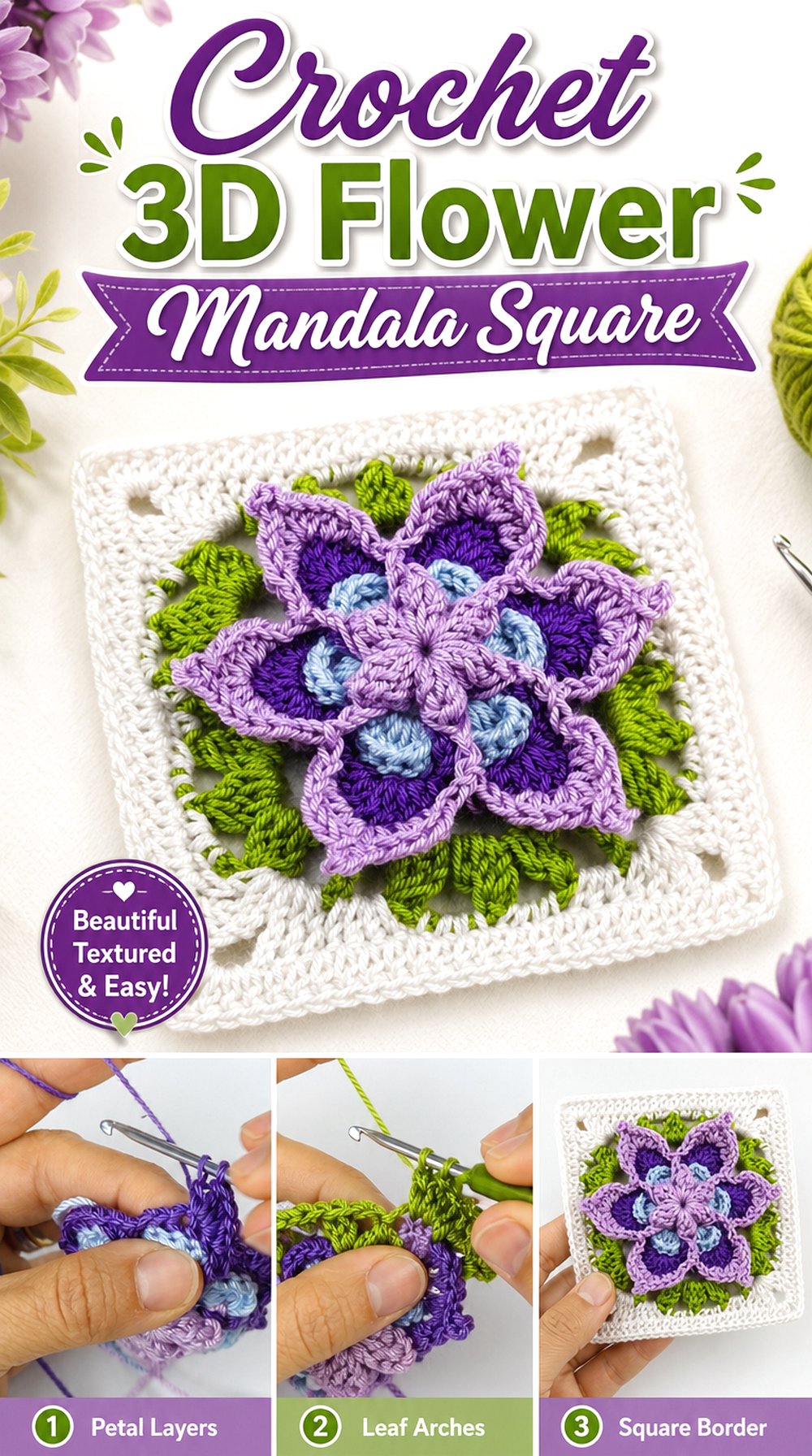 Crochet D Flower Mandala Square