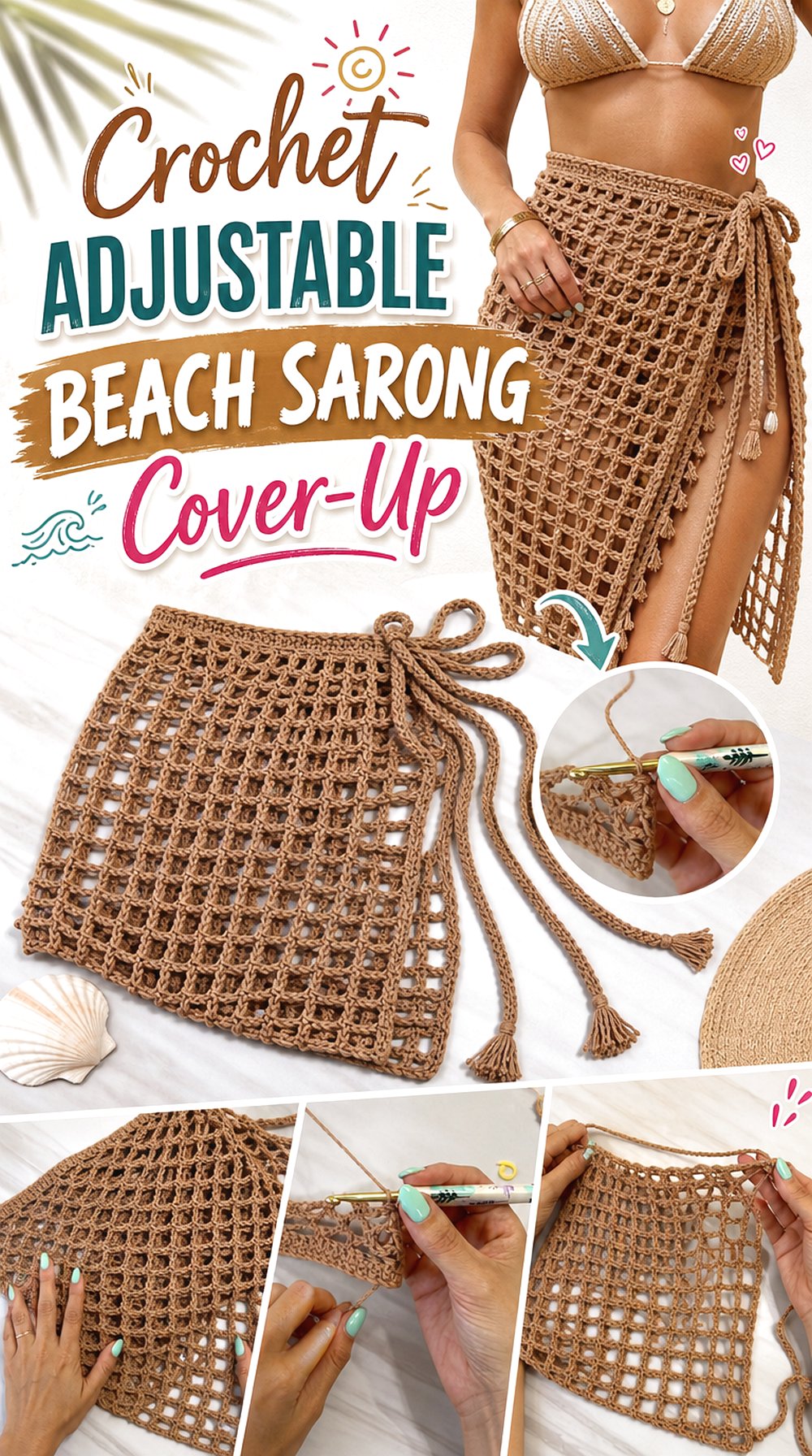 Crochet Adjustable Beach Sarong Cover Up
