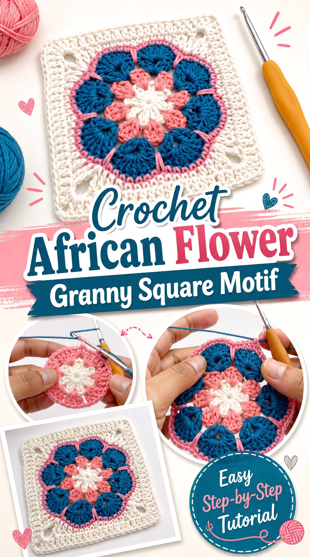 Crochet African Flower Granny Square Motif