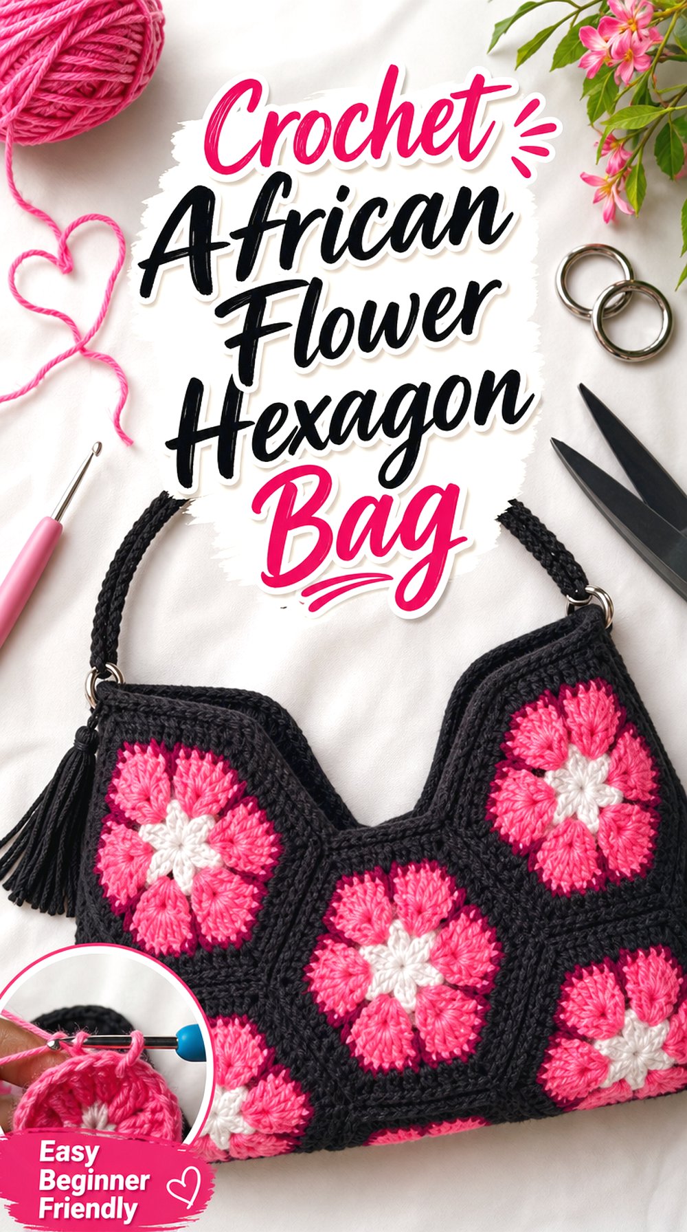 Crochet African Flower Hexagon Bag