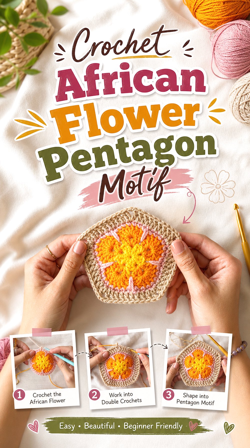 Crochet African Flower Pentagon Motif