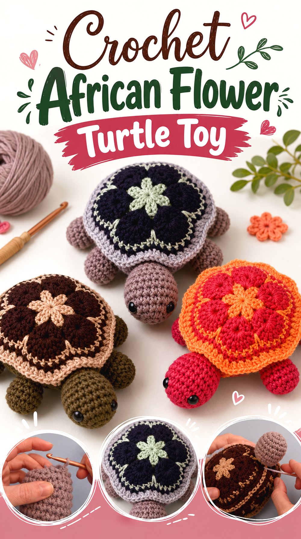 Crochet African Flower Turtle Toy