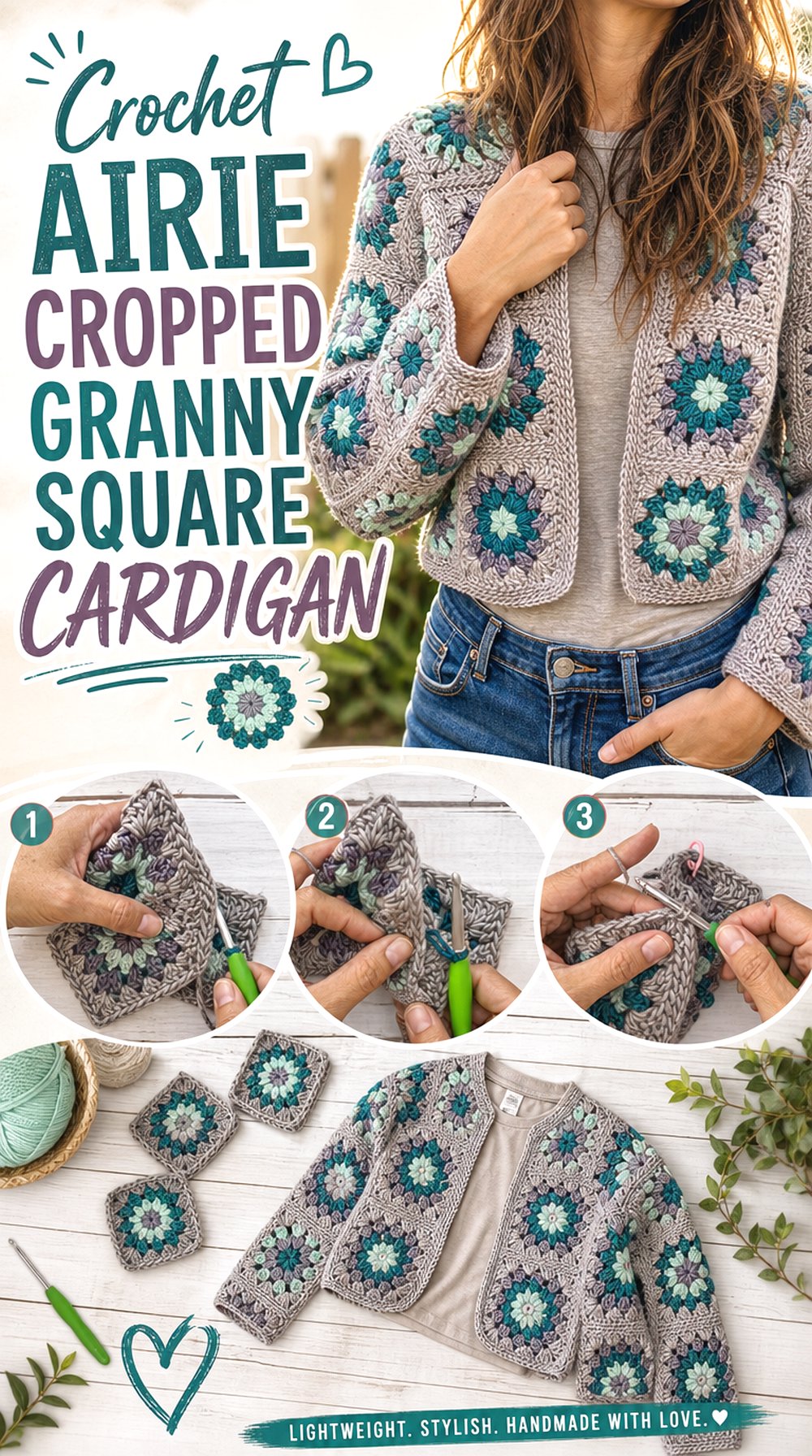Crochet Airie Cropped Granny Square Cardigan