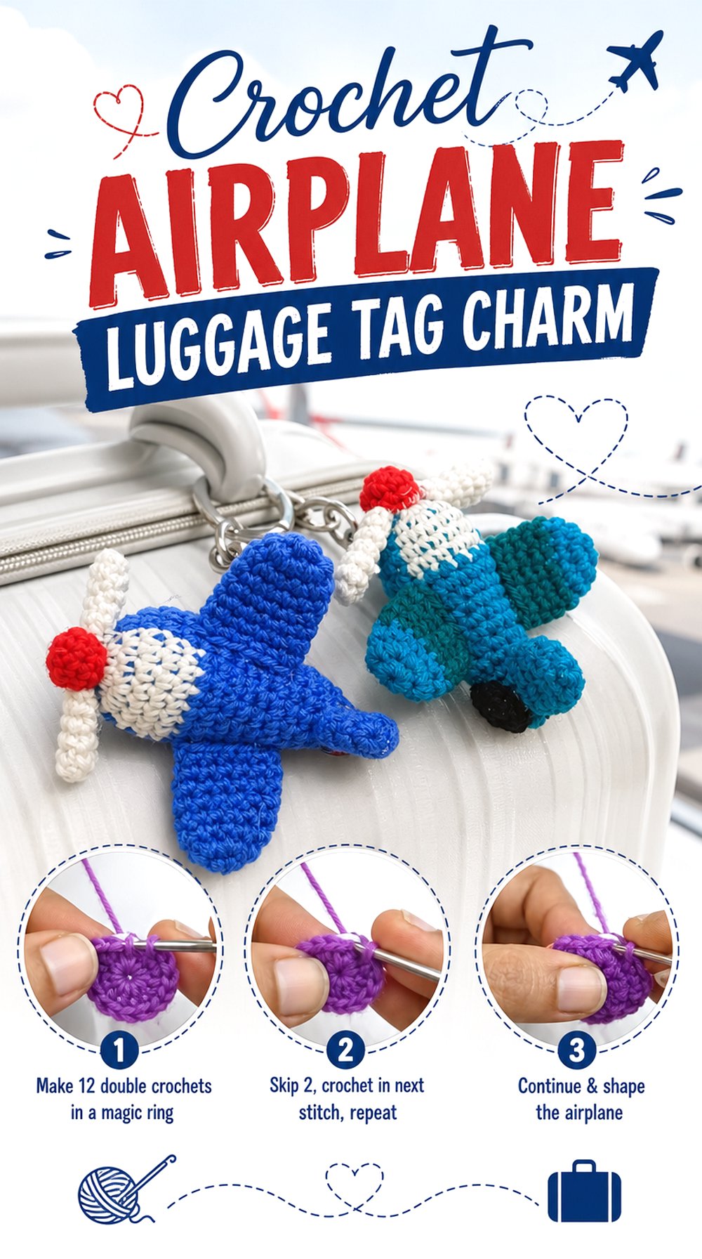 Crochet Airplane Luggage Tag Charm