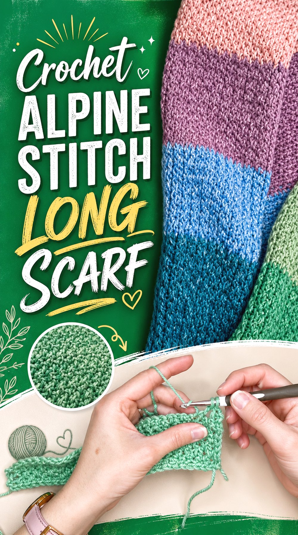 Crochet Alpine Stitch Long Scarf