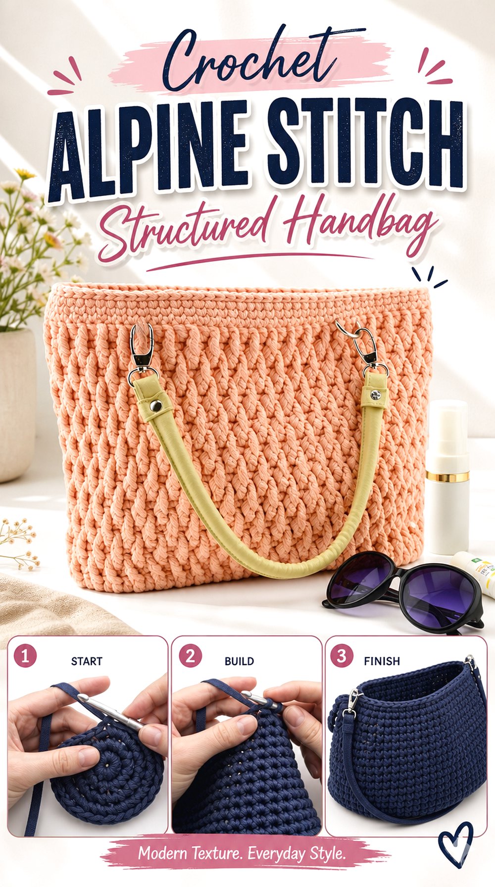 Crochet Alpine Stitch Structured Handbag