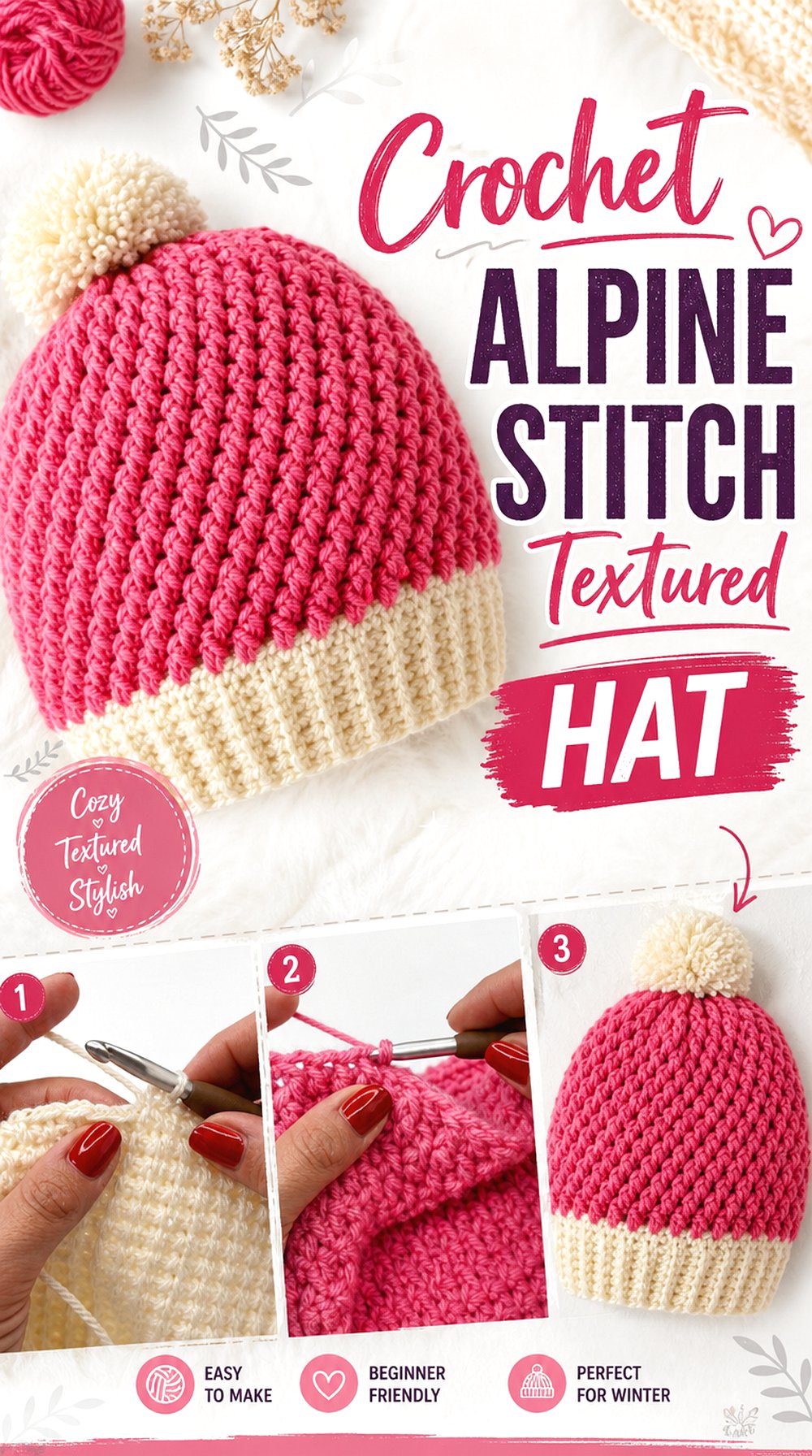 Crochet Alpine Stitch Textured Hat