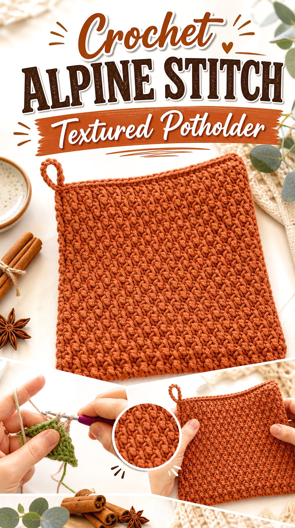 Crochet Alpine Stitch Textured Potholder