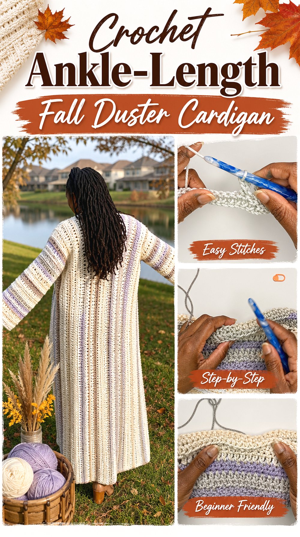 Crochet Ankle Length Fall Duster Cardigan