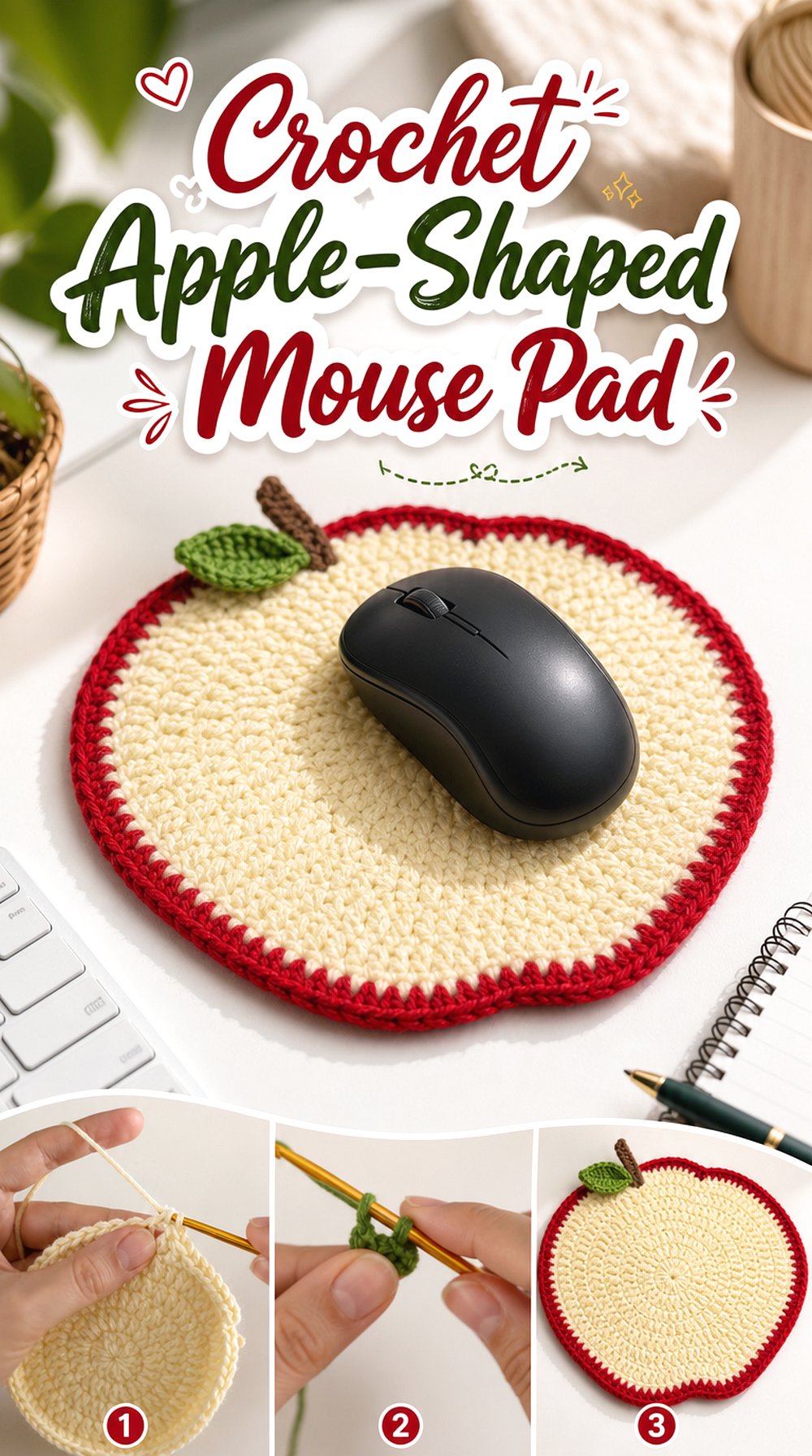 Crochet Apple Shaped Mouse Pad
