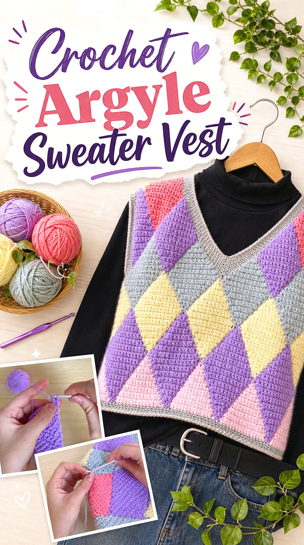 Crochet Argyle Sweater Vest