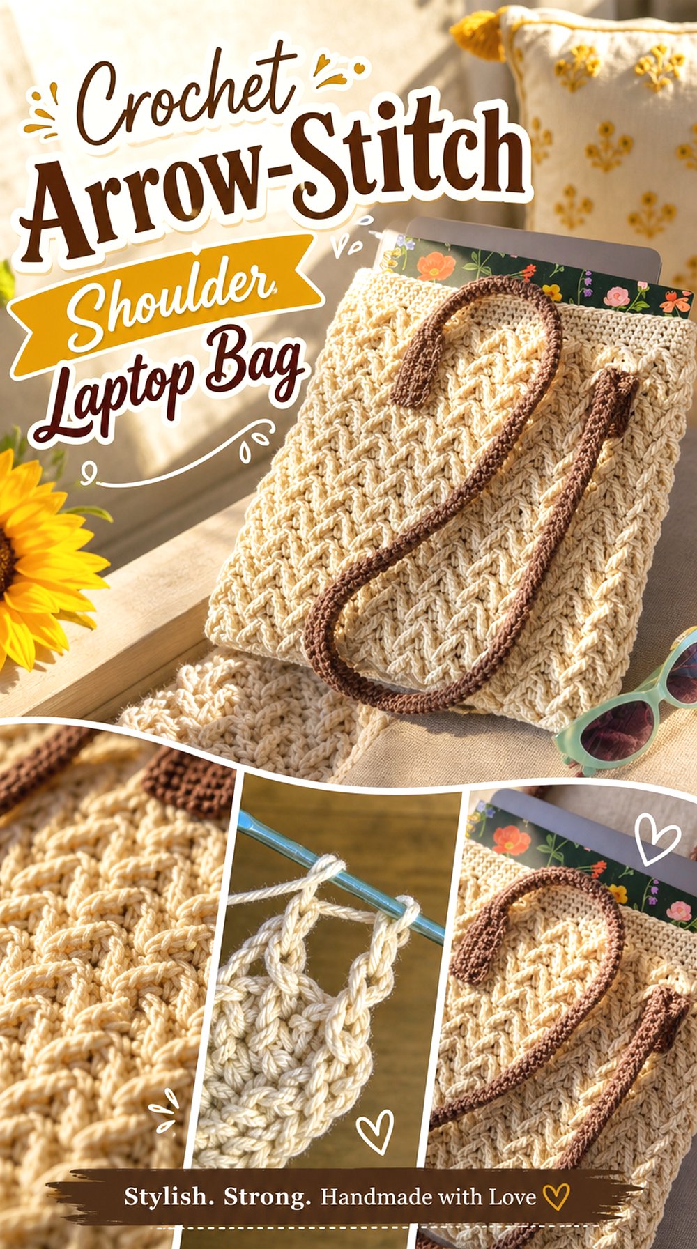 Crochet Arrow Stitch Shoulder Laptop Bag