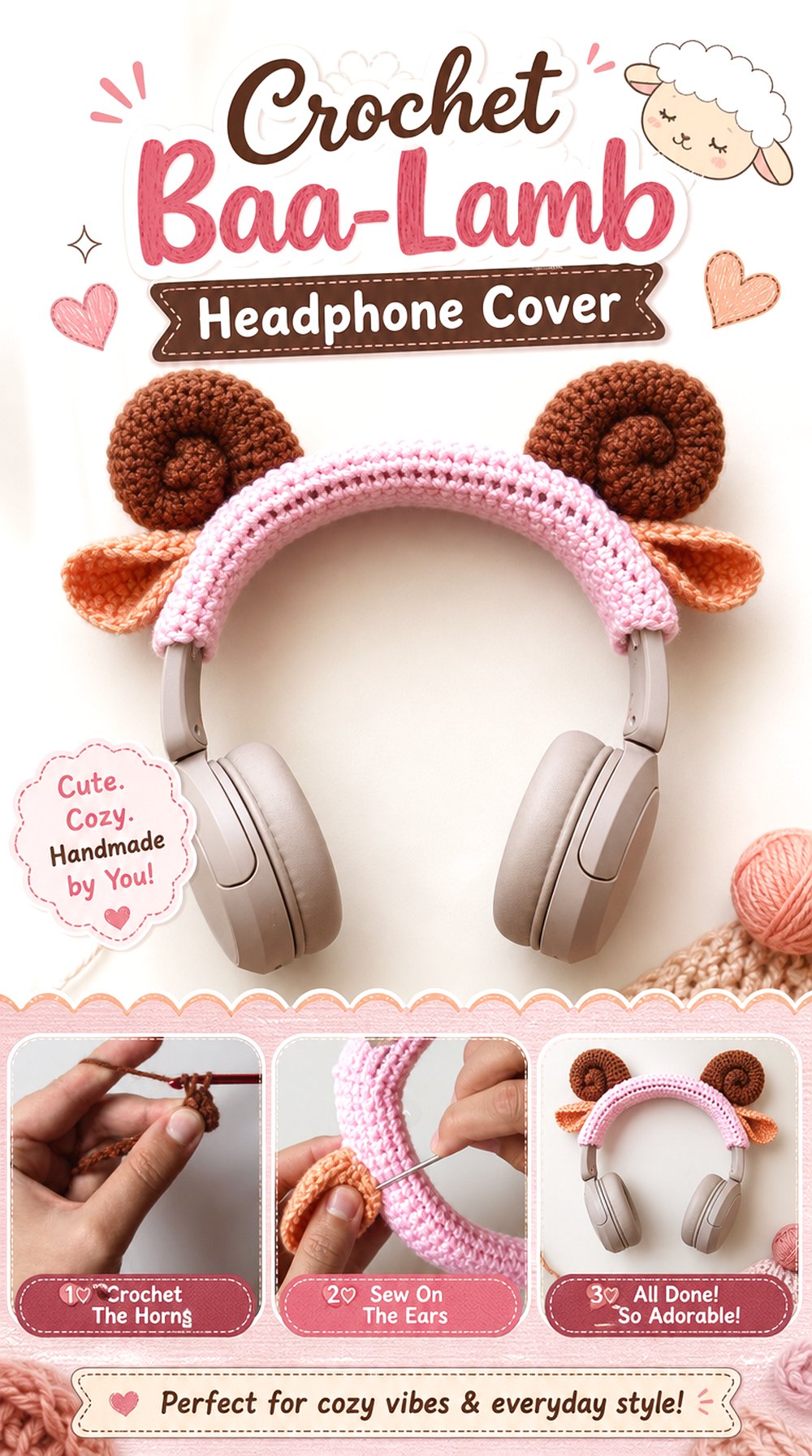 Crochet Baa Lamb Headphone Cover