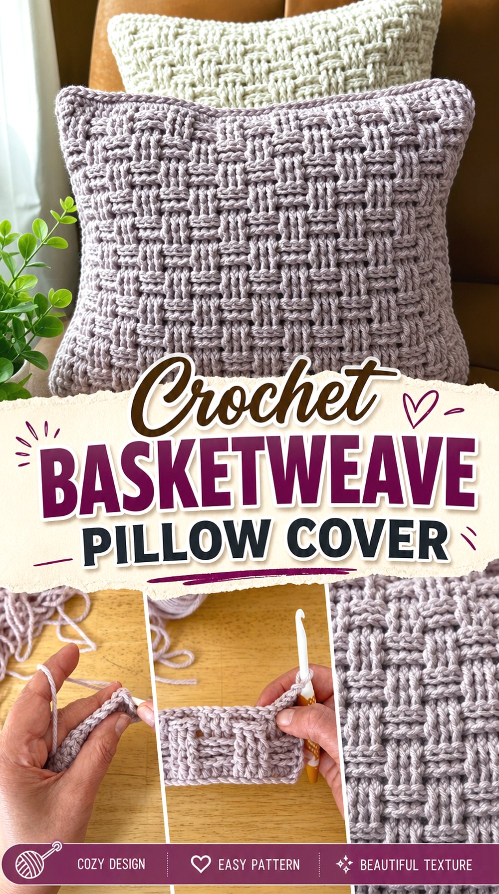 Crochet Basketweave Pillow Cover
