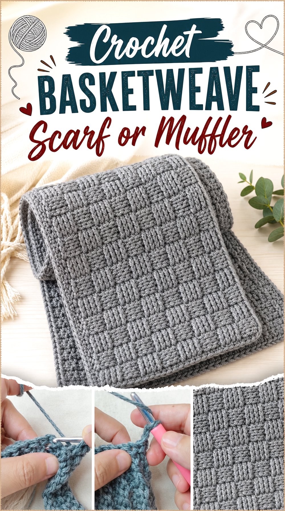 Crochet Basketweave Scarf or Muffler
