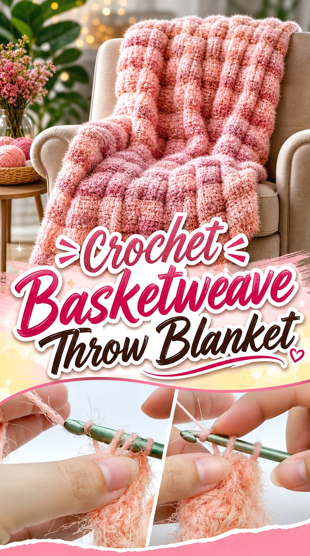 Crochet Basketweave Throw Blanket