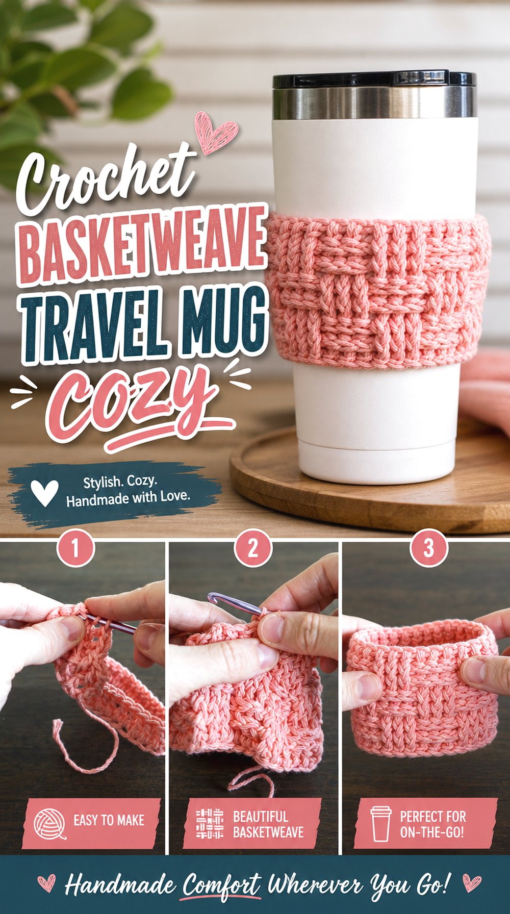 Crochet Basketweave Travel Mug Cozy