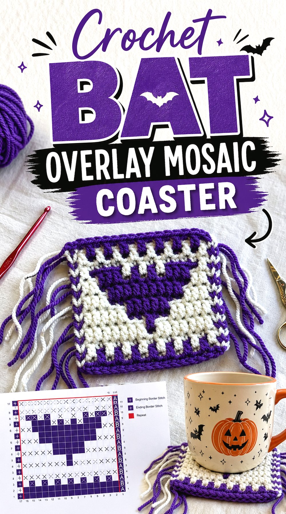 Crochet Bat Overlay Mosaic Coaster