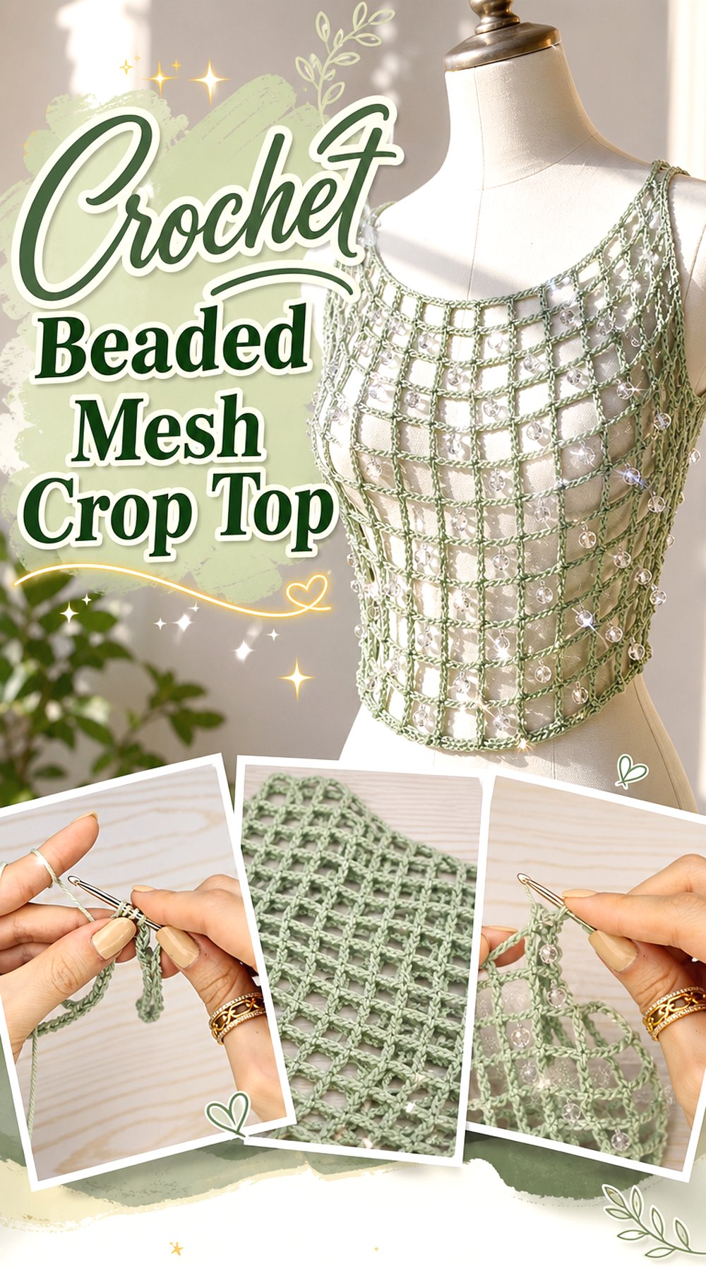 Crochet Beaded Mesh Crop Top