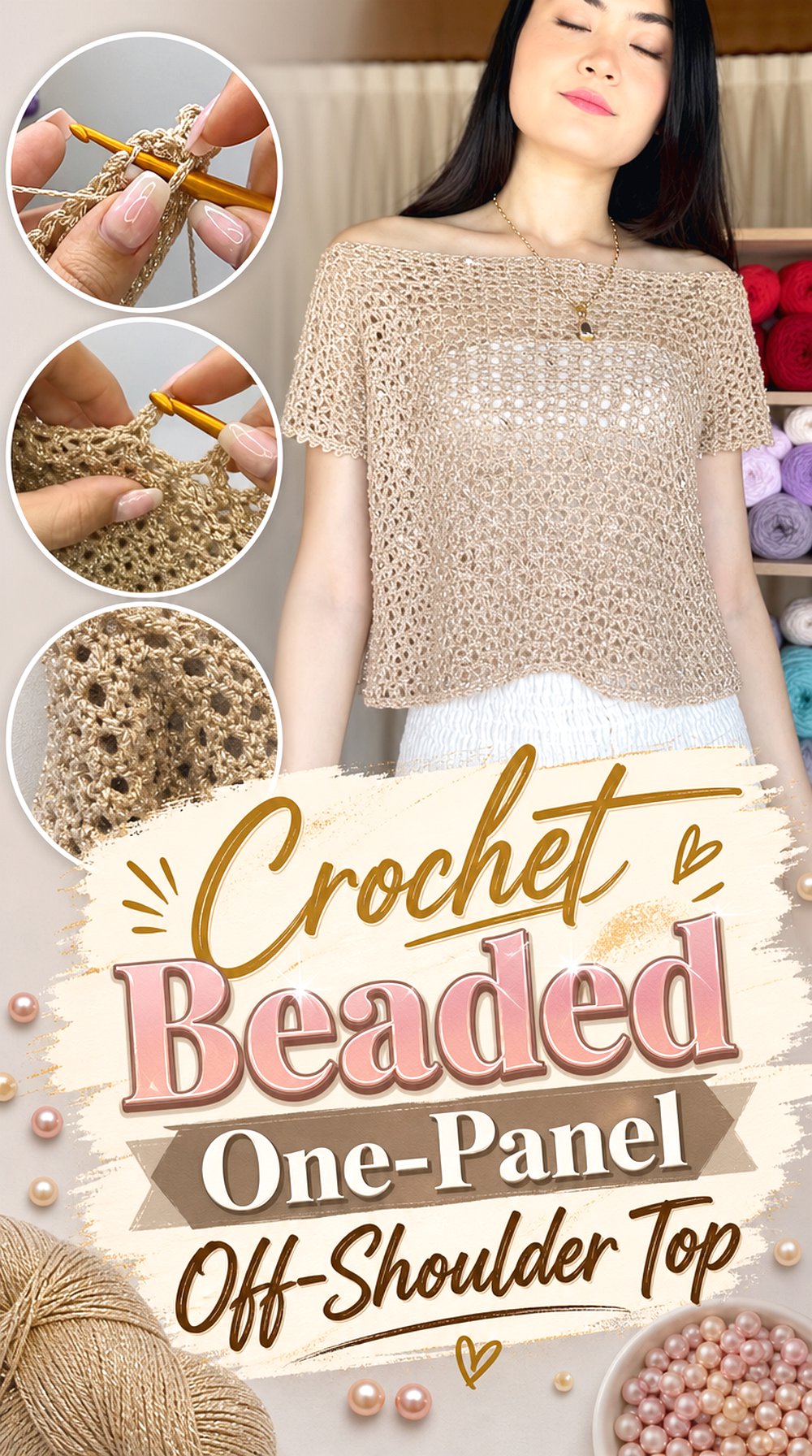 Crochet Beaded One Panel Off Shoulder Top