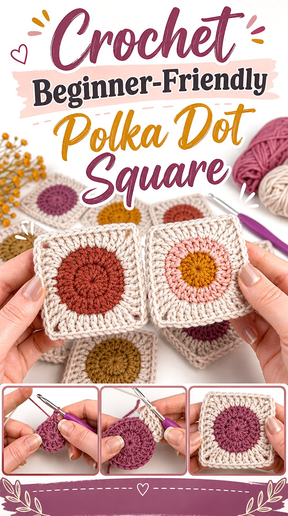 Crochet Beginner Friendly Polka Dot Square
