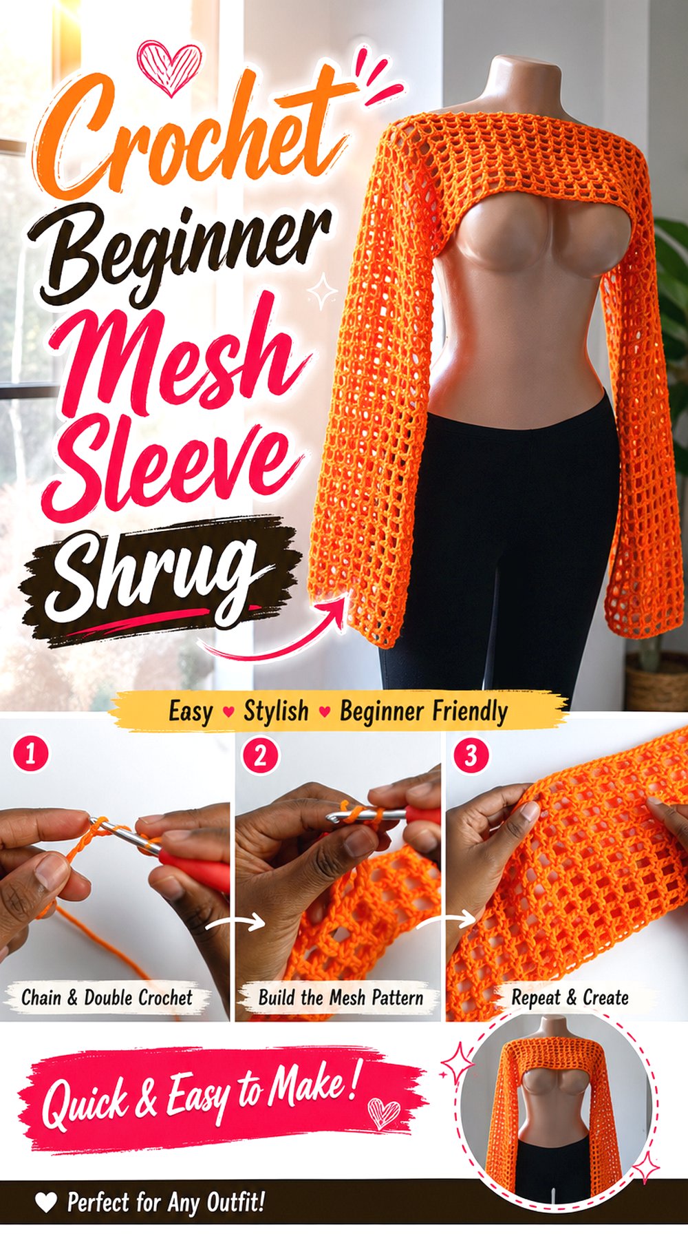 Crochet Beginner Mesh Sleeve Shrug