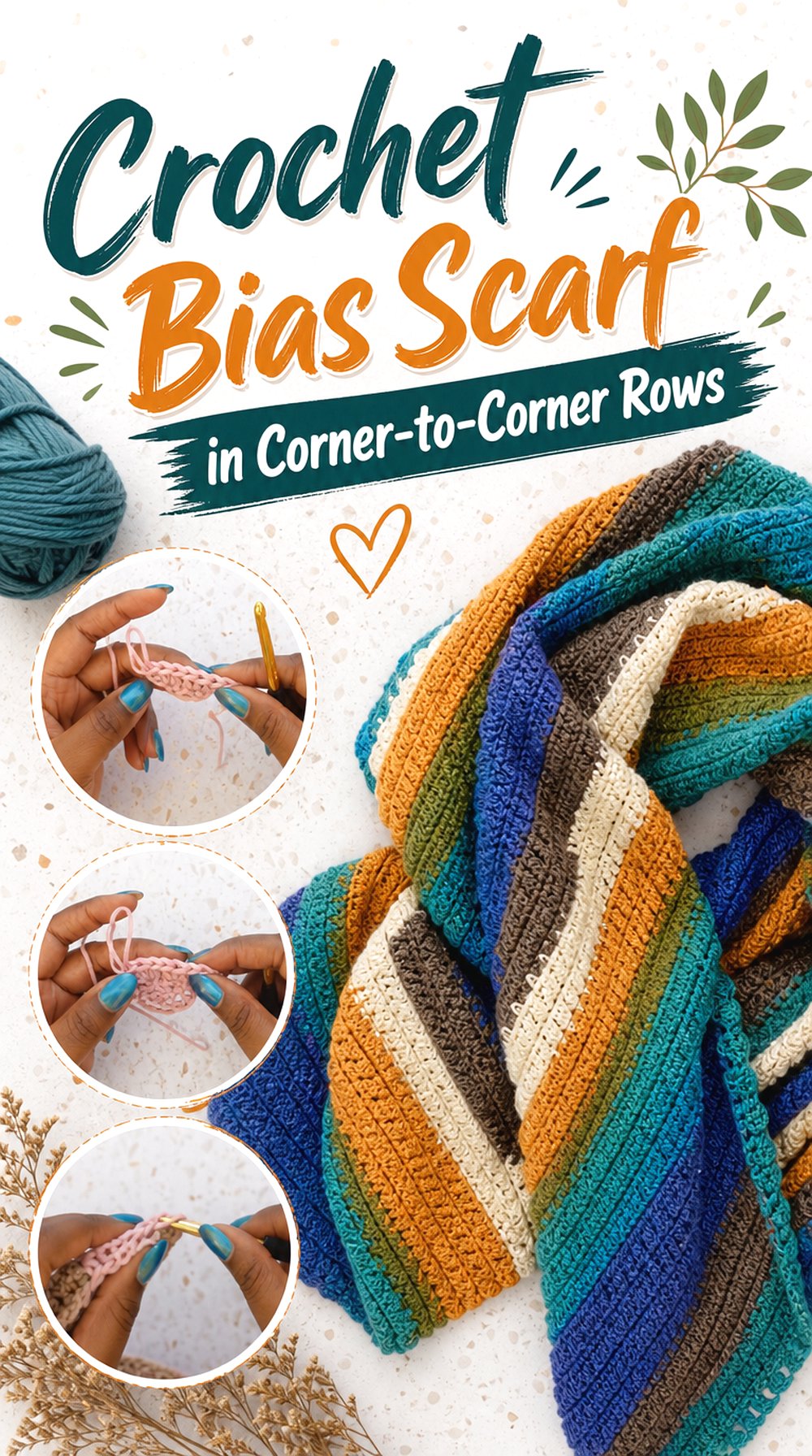 Crochet Bias Scarf in Corner to Corner Rows