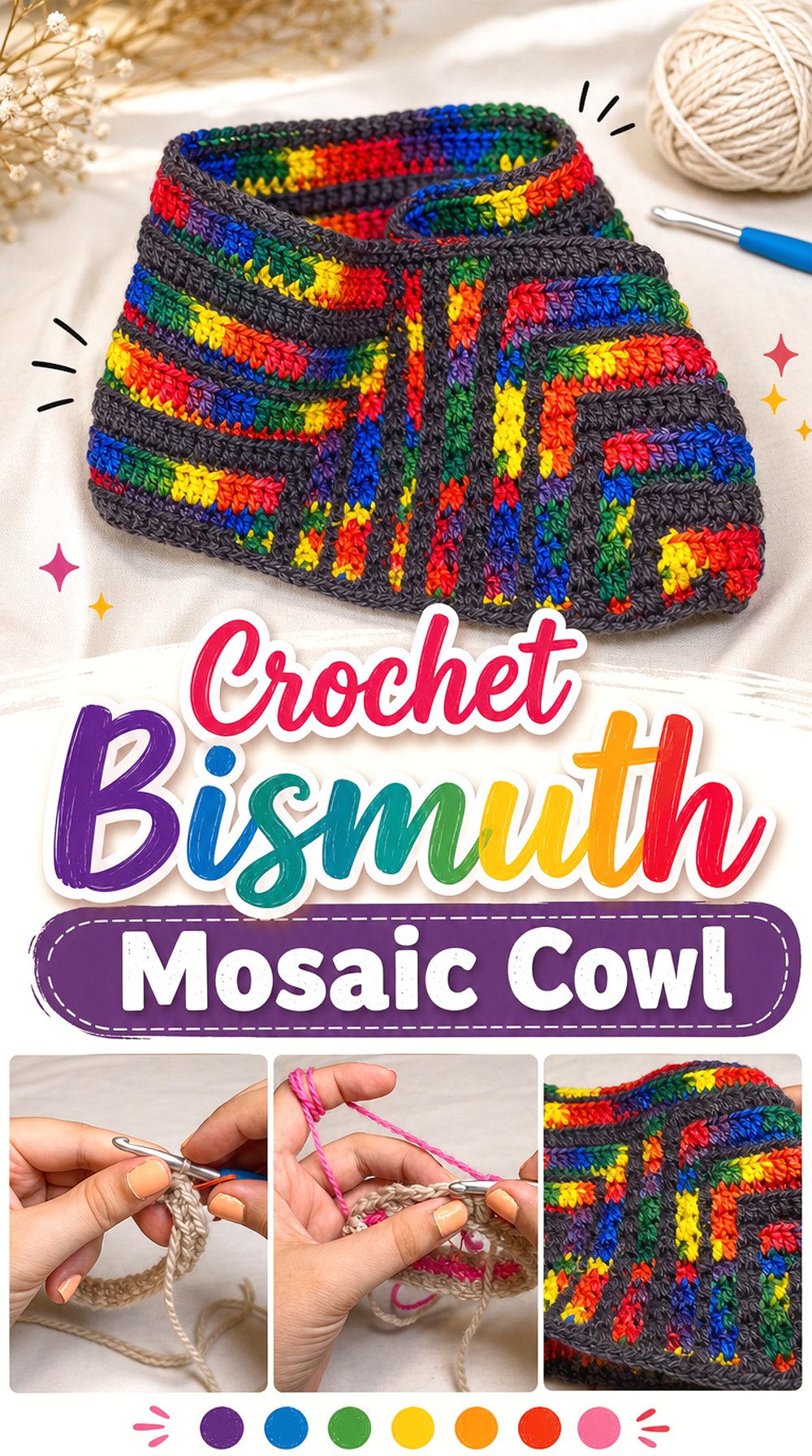 Crochet Bismuth Mosaic Cowl