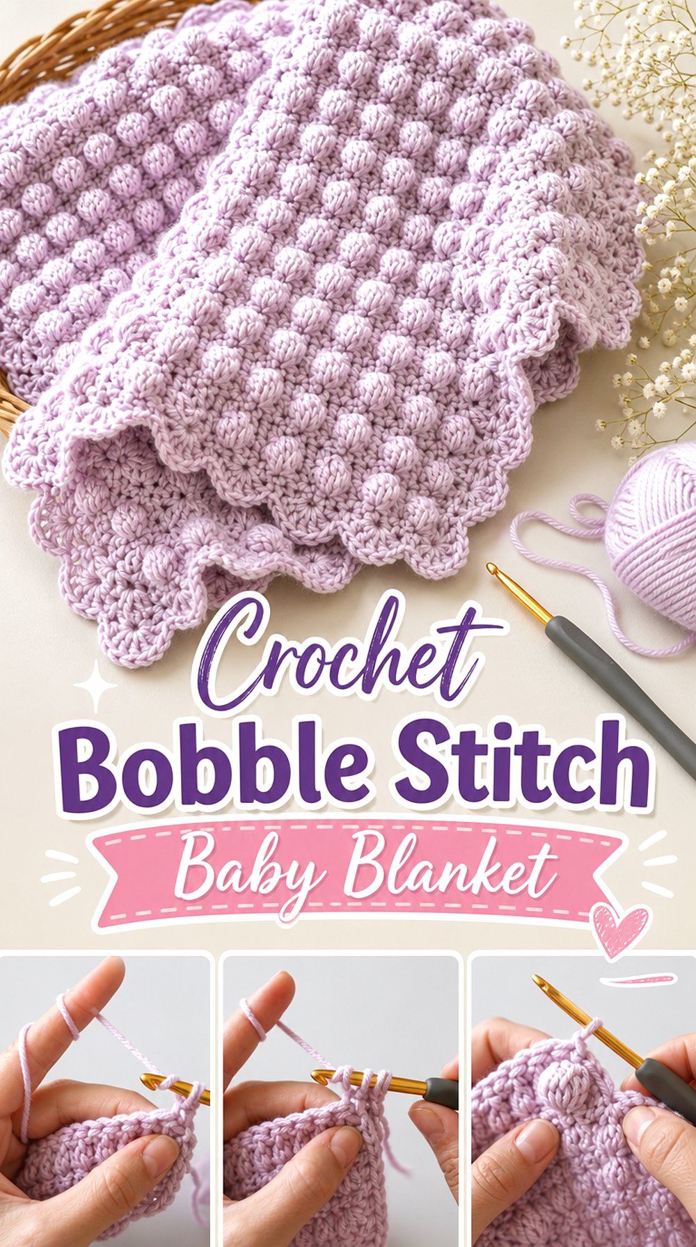 Crochet Bobble Stitch Baby Blanket