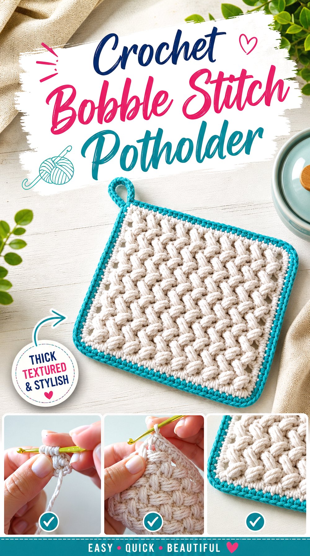 Crochet Bobble Stitch Potholder