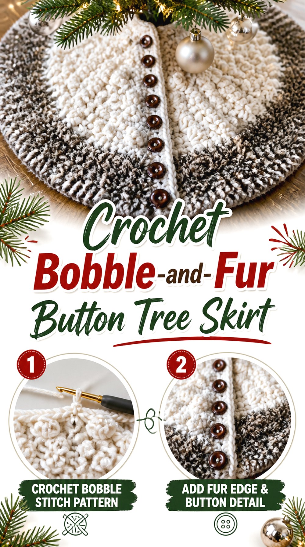 Crochet Bobble and Fur Button Tree Skirt