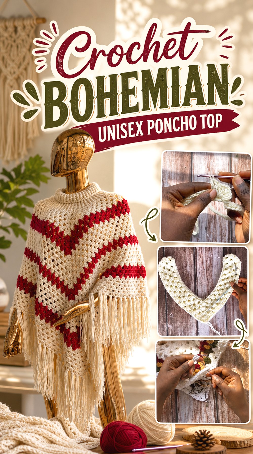 Crochet Bohemian Unisex Poncho Top