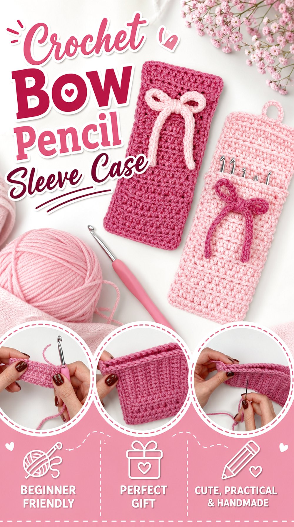 Crochet Bow Pencil Sleeve Case