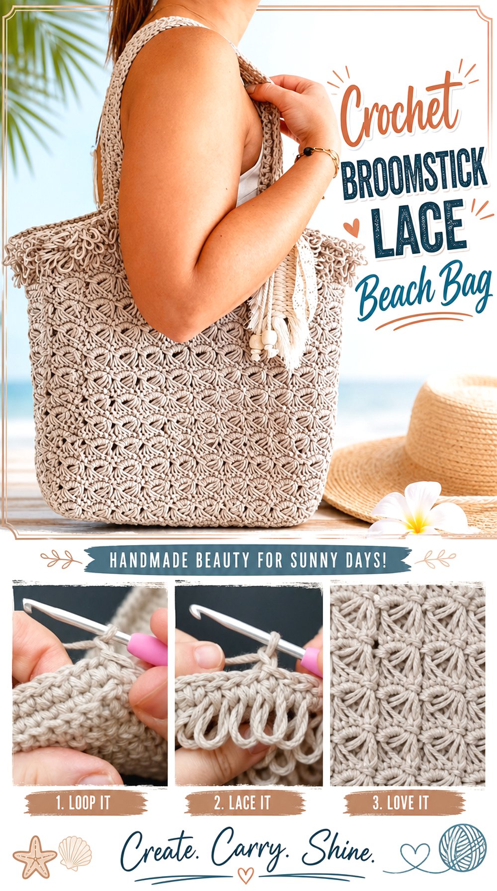 Crochet Broomstick Lace Beach Bag