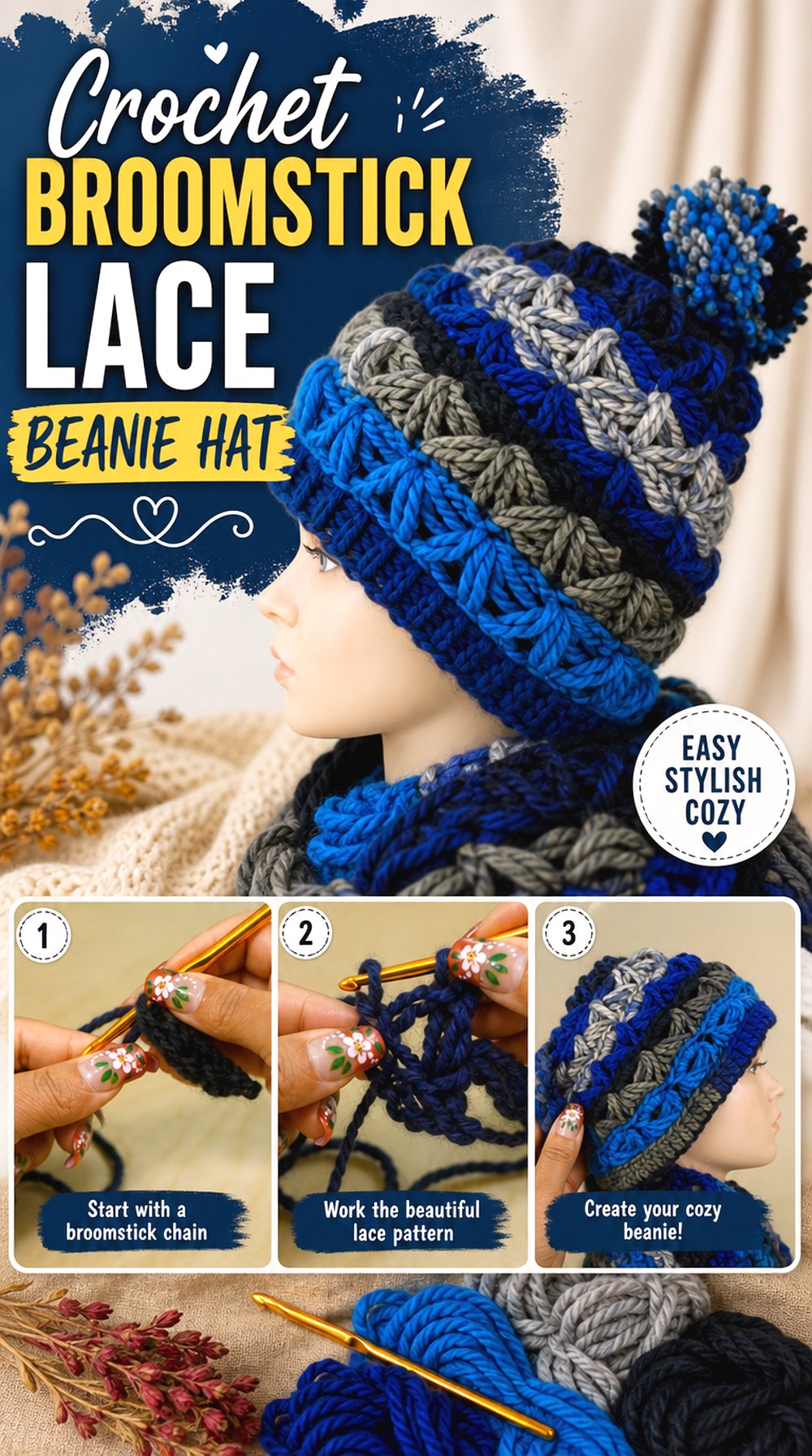 Crochet Broomstick Lace Beanie Hat