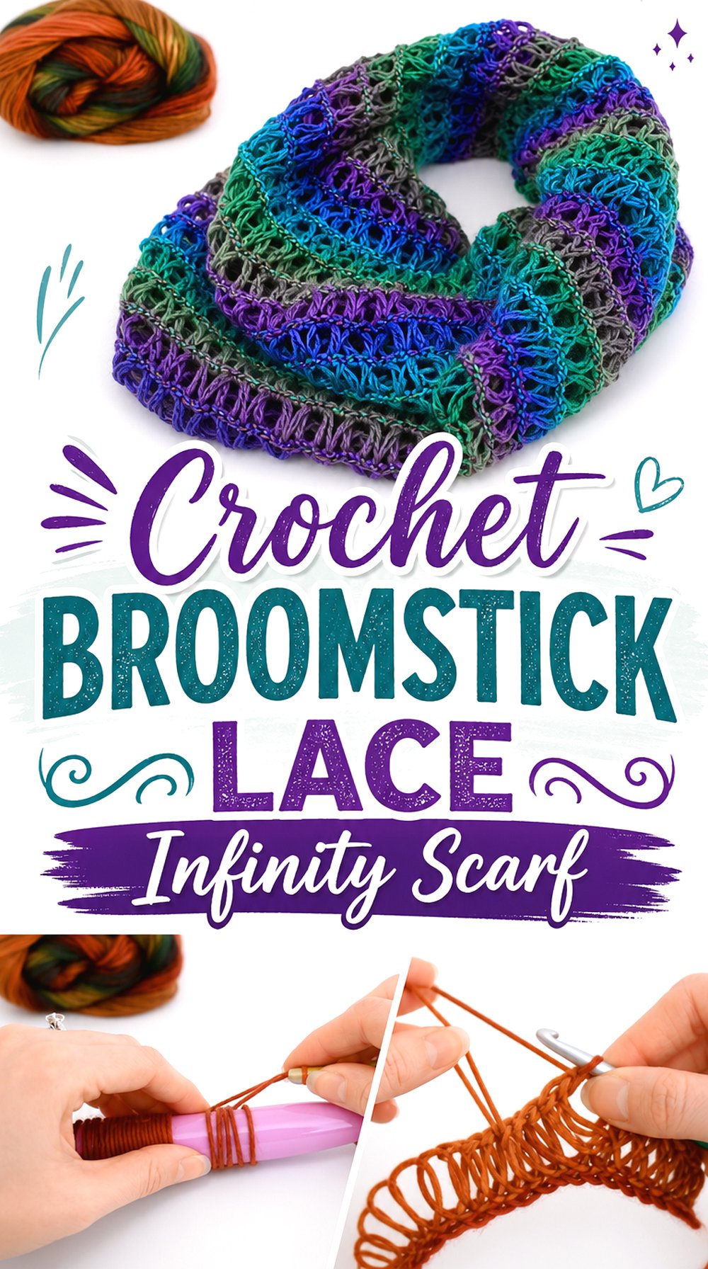 Crochet Broomstick Lace Infinity Scarf