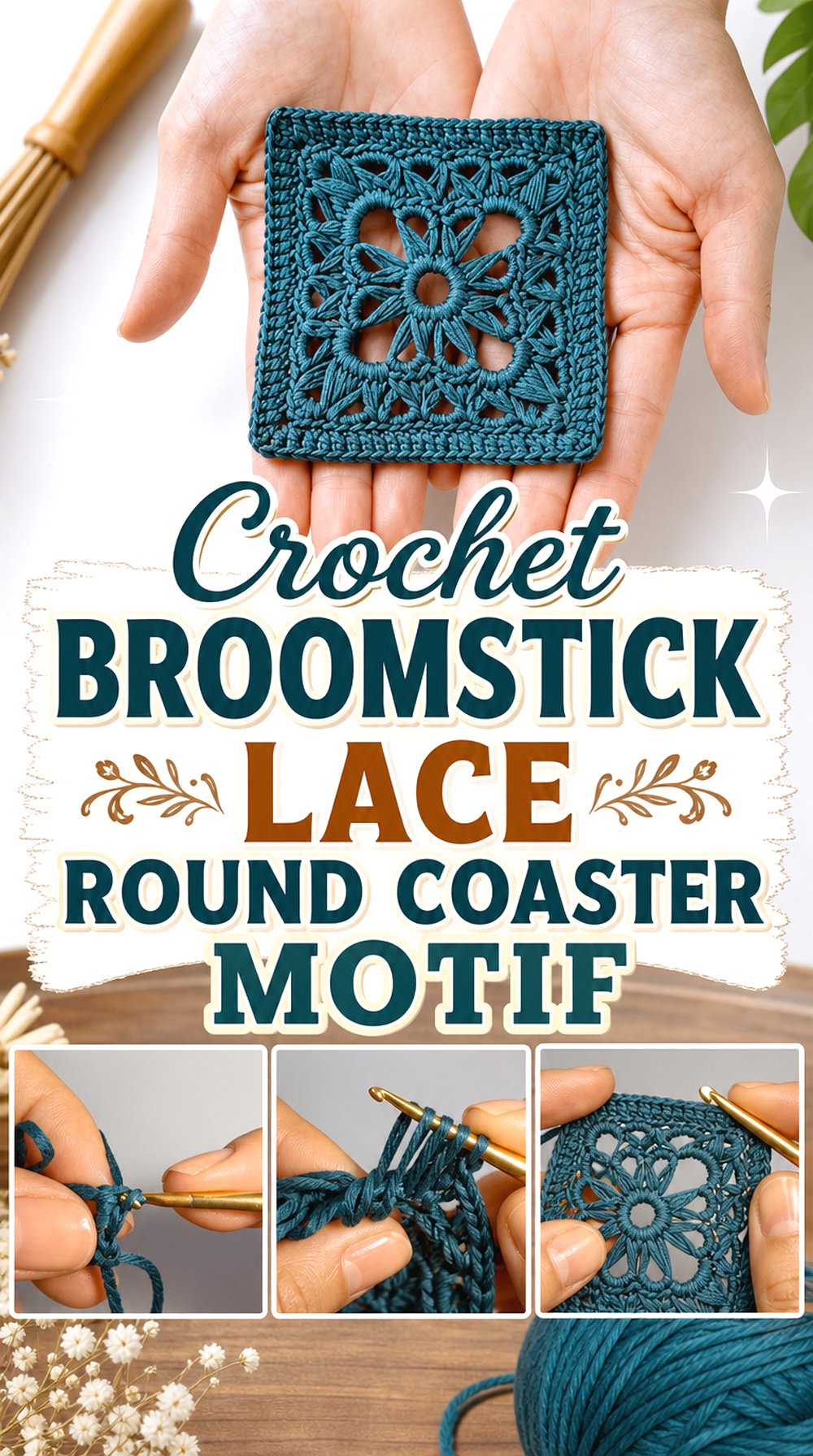 Crochet Broomstick Lace Round Coaster Motif