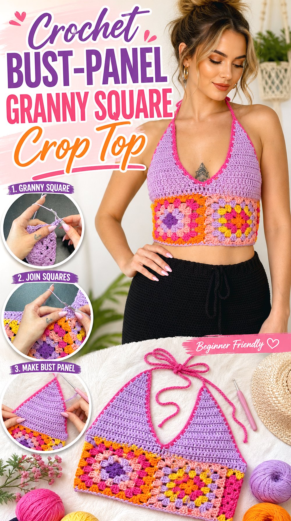 Crochet Bust Panel Granny Square Crop Top