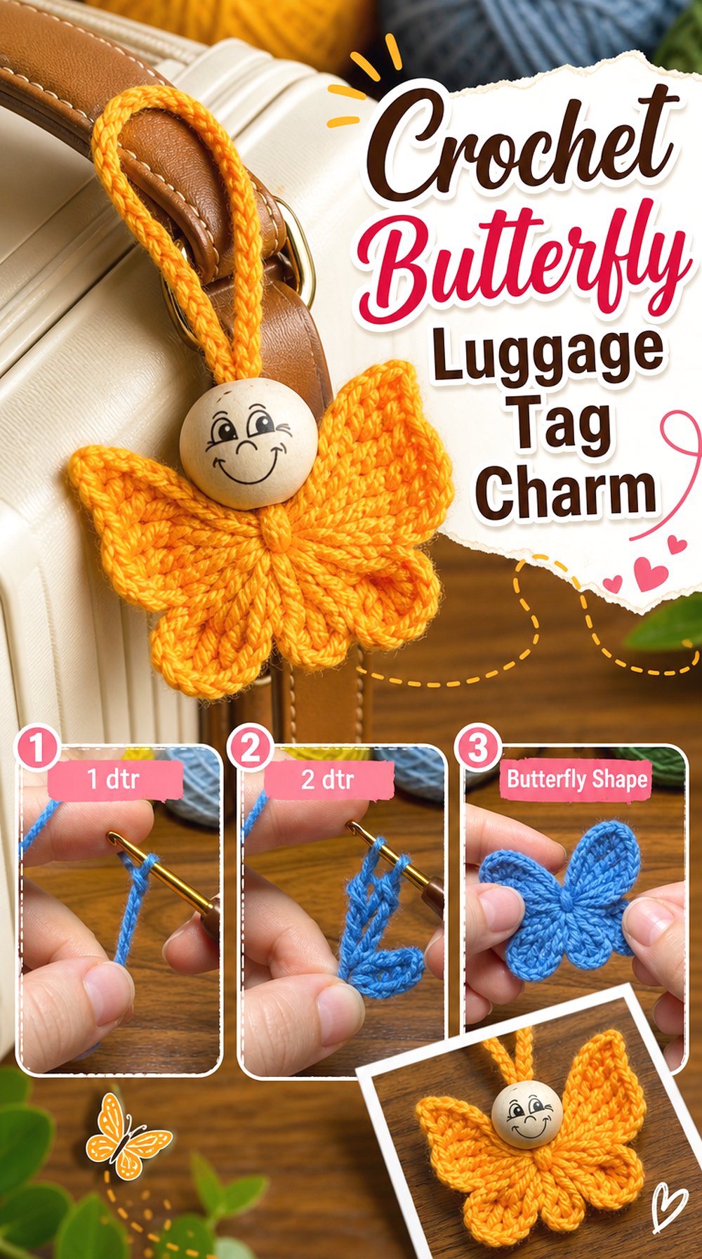 Crochet Butterfly Luggage Tag Charm