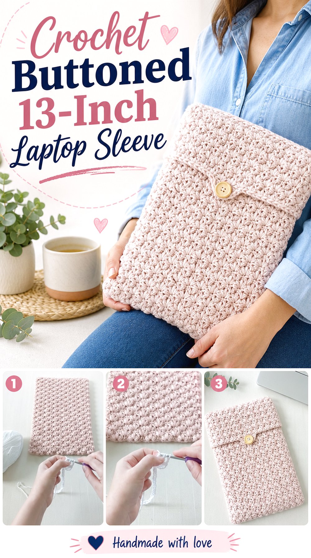 Crochet Buttoned Inch Laptop Sleeve
