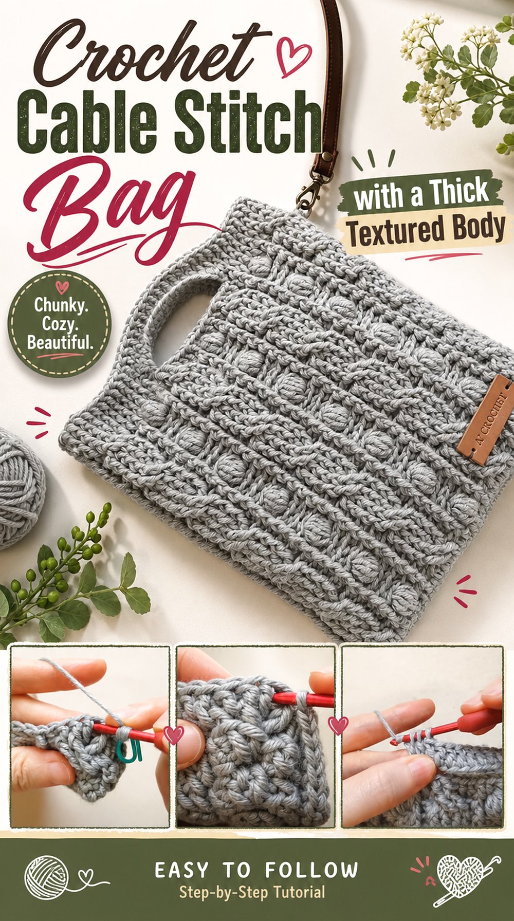 Crochet Cable Stitch Bag with a Thick Textured Body