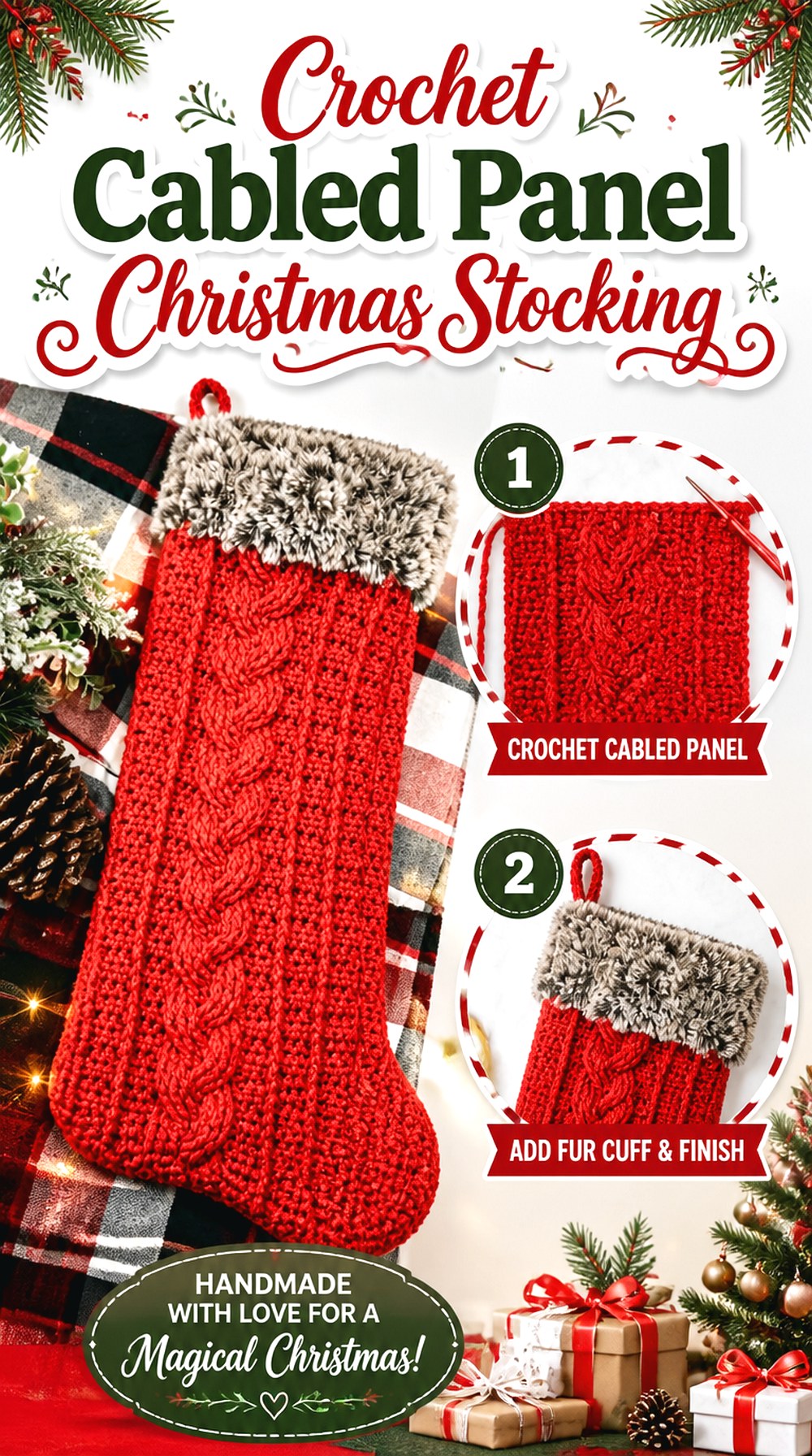 Crochet Cabled Panel Christmas Stocking